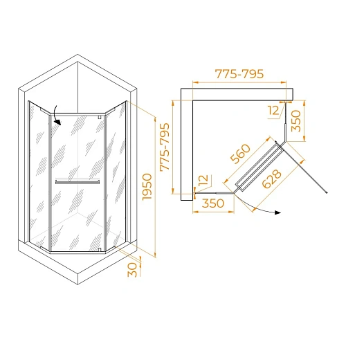 Душевой уголок RGW PA-82B 800x800 мм 41088288-14 черный Easy Clean Душевой уголок RGW PA-82B 800x800 мм 41088288-14 черный Easy Clean