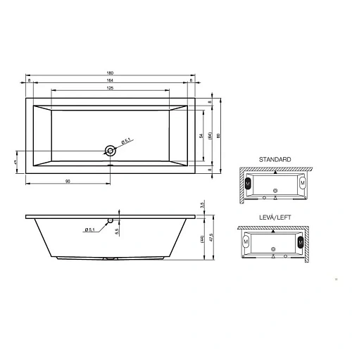 Акриловая ванна Riho Lusso BA9800500000000 180х80 Акриловая ванна Riho Lusso BA9800500000000 180х80