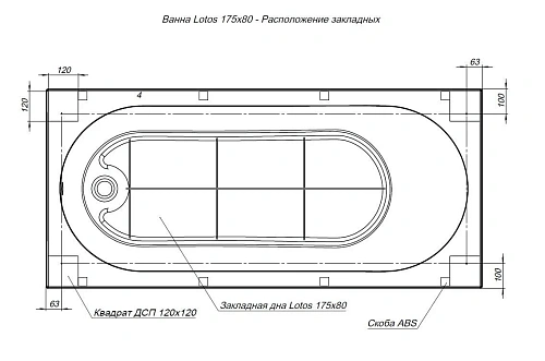 Акриловая ванна Aquanet Lotos 175x80 с каркасом 00328870 Акриловая ванна Aquanet Lotos 175x80 с каркасом 00328870