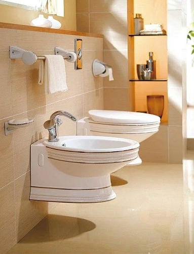 Биде подвесное CeramaLux 1413 белый/хром Биде подвесное CeramaLux 1413 белый/хром