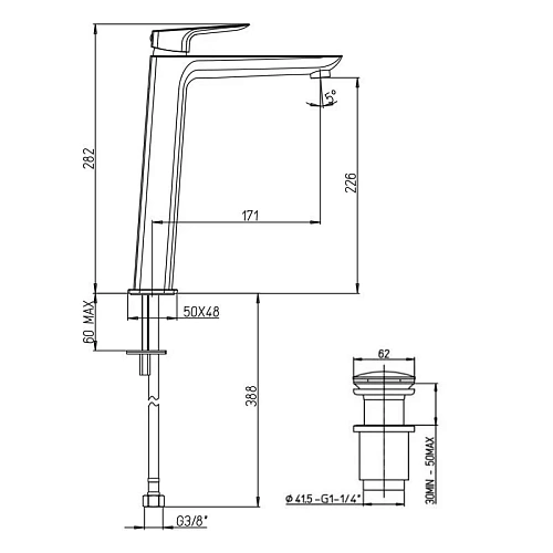 Смеситель для раковины Paini Dax-R Small 84CR211RS с донным клапаном Смеситель для раковины Paini Dax-R Small 84CR211RS с донным клапаном