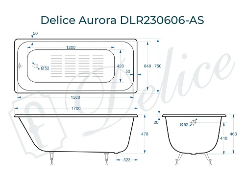 Ванна чугунная Delice Aurora 1700х750 с антискользящим покрытием DLR230606-AS Ванна чугунная Delice Aurora 1700х750 с антискользящим покрытием DLR230606-AS