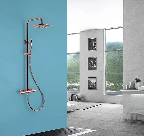 Душевая система ABBER Wasser Kreis AF8160RG с термостатом без излива, розовое золото Душевая система ABBER Wasser Kreis AF8160RG с термостатом без излива, розовое золото