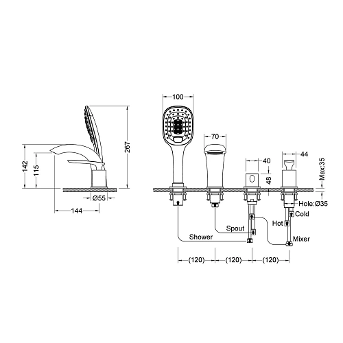 Смеситель на борт ванны Timo Helmi 4020/03Y черный Смеситель на борт ванны Timo Helmi 4020/03Y черный