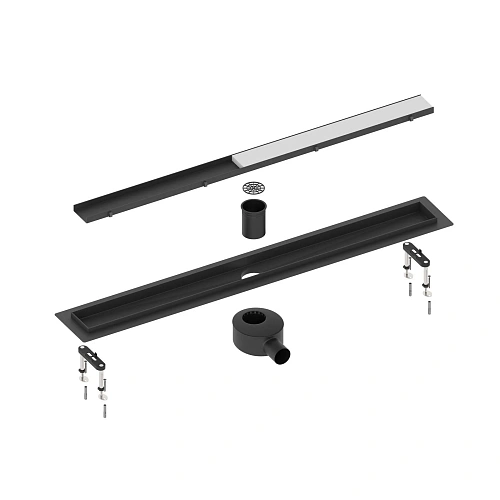 Душевой лоток Timo Drain System 700 с двусторонней панелью "plate" под плитку, Чёрный Душевой лоток Timo Drain System 700 с двусторонней панелью "plate" под плитку, Чёрный