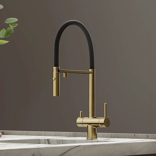 Смеситель для кухни SANCOS Imola SC4010BGbh с возможностью подключения фильтра, брашированное золото с черным изливом Смеситель для кухни SANCOS Imola SC4010BGbh с возможностью подключения фильтра, брашированное золото с черным изливом