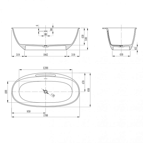 Ванна отдельностоящая ABBER AS9631 170x85 универсальная, белая матовая, искусственный камень Ванна отдельностоящая ABBER AS9631 170x85 универсальная, белая матовая, искусственный камень