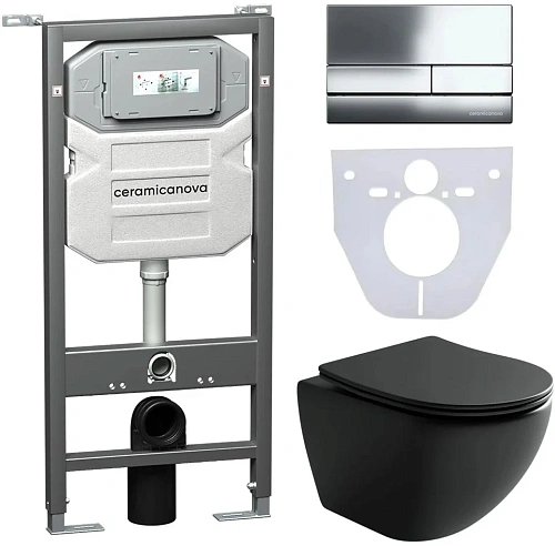Комплект унитаза Ceramica Nova Сет 4 в 1 инсталляция с кнопкой и шумоизоляцией CN4002MB_1002CH_1000 Комплект унитаза Ceramica Nova Сет 4 в 1 инсталляция с кнопкой и шумоизоляцией CN4002MB_1002CH_1000
