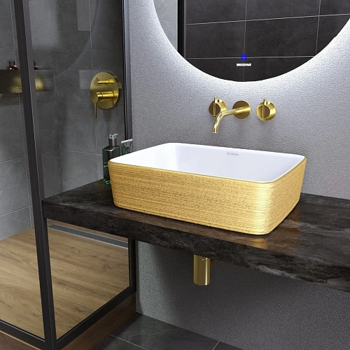 Раковина GROSSMAN Color GR-3016GW (480x370x130) золото белая внутри Раковина GROSSMAN Color GR-3016GW (480x370x130) золото белая внутри