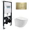 Комплект унитаза ABBER Bequem AC1100T белый с инсталляцией AC0105 и кнопкой AC0120MMG золото матовое AC1100T-AC0105-AC0120MMG