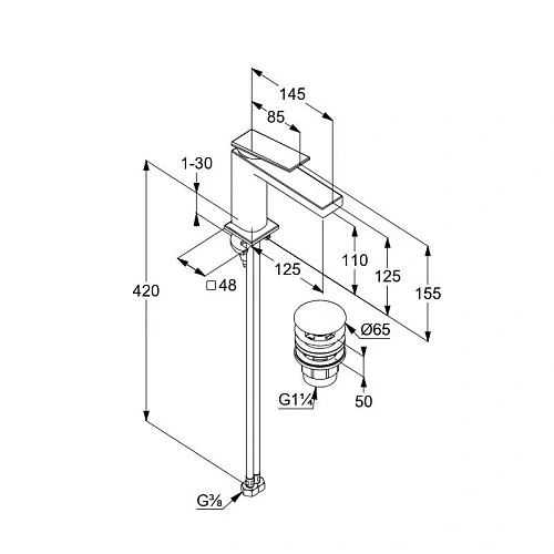 Смеситель для раковины Kludi DECUS 54289N275 оружейная сталь Смеситель для раковины Kludi DECUS 54289N275 оружейная сталь