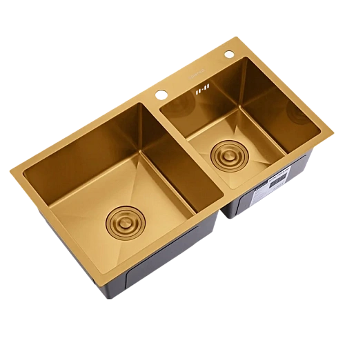 Кухонная мойка Splenka S706.7843.03 с двумя чашами из нержавеющей стали в базу от 80см, сатин золотой Кухонная мойка Splenka S706.7843.03 с двумя чашами из нержавеющей стали в базу от 80см, сатин золотой