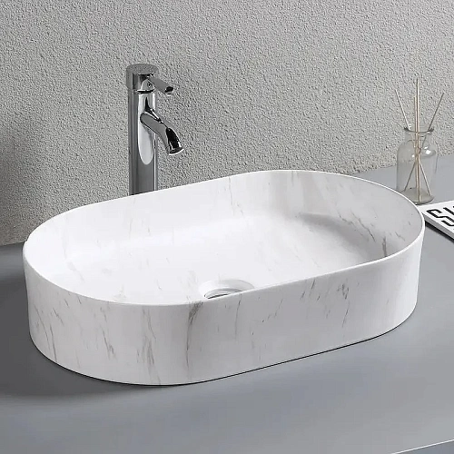 Раковина Ceruttispa CR0055B MMW1 500х350х120 накладная, мрамор матовый белый, овальная Раковина Ceruttispa CR0055B MMW1 500х350х120 накладная, мрамор матовый белый, овальная