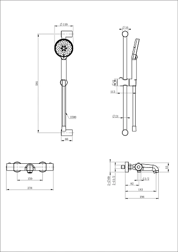 Смеситель для ванны Wonzon & Woghand с термостатом, черный матовый (WW-C2006-A-MB) Смеситель для ванны Wonzon & Woghand с термостатом, черный матовый (WW-C2006-A-MB)