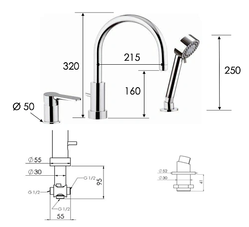 Смеситель на борт ванны Remer Winner W07 Смеситель на борт ванны Remer Winner W07