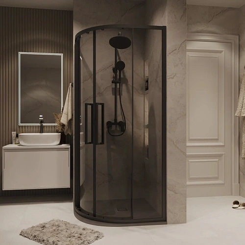 Душевой уголок GROSSMAN Cosmo 301.K33.02.9090.21.10 (90x90x195) полукруг,раздвижн,черн.матов,стекло тонирован Душевой уголок GROSSMAN Cosmo 301.K33.02.9090.21.10 (90x90x195) полукруг,раздвижн,черн.матов,стекло тонирован