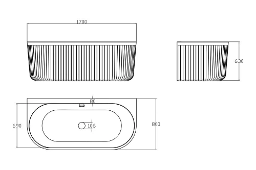 Ванна из искусственного камня ABBER AM9916BW 170x80 универсальная, черно-белая матовая, композитный камень Rock Ванна из искусственного камня ABBER AM9916BW 170x80 универсальная, черно-белая матовая, композитный камень Rock