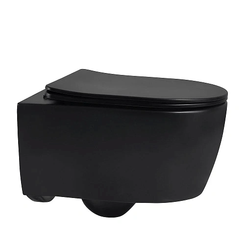 Унитаз подвесной ABBER Bequem AC1104MB черный матовый, безободковый с крышкой микролифт Унитаз подвесной ABBER Bequem AC1104MB черный матовый, безободковый с крышкой микролифт