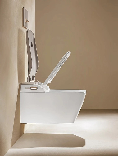 Унитаз подвесной ARROW AKB2130H с крышкой, со смарт функциями, белый/бежевый Унитаз подвесной ARROW AKB2130H с крышкой, со смарт функциями, белый/бежевый