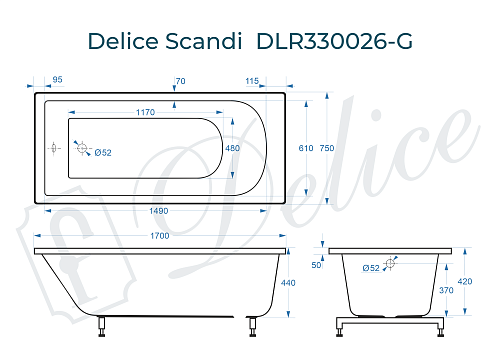 Ванна из искусственного камня Delice Scandi 170х75 DLR330026-G глянцевая Ванна из искусственного камня Delice Scandi 170х75 DLR330026-G глянцевая