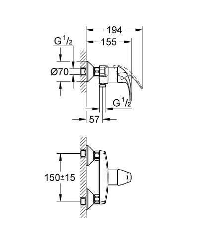 Смеситель для душа GROHE BauCurve, хром (32807000) Смеситель для душа GROHE BauCurve, хром (32807000)
