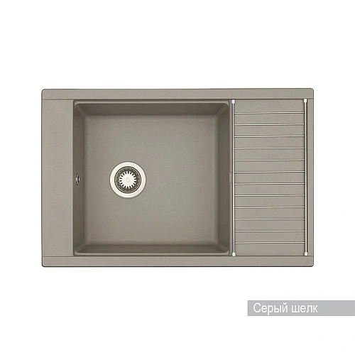 Кухонная мойка Aquaton Делия 78 1A715132DE250 из литого мрамора, прямоугольная, с крылом серый шелк Кухонная мойка Aquaton Делия 78 1A715132DE250 из литого мрамора, прямоугольная, с крылом серый шелк