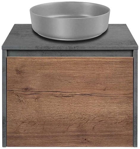 Тумба под раковину Vincea Mesa 600 подвесная, 1 выкатной/1 скрытый ящик soft close, T.Oak + Beton VMC-2MS600TB Тумба под раковину Vincea Mesa 600 подвесная, 1 выкатной/1 скрытый ящик soft close, T.Oak + Beton VMC-2MS600TB