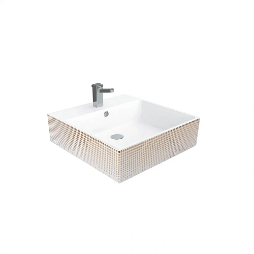 Раковина Creavit Next NX256-00CB00E-NA00 белая/золотые круги 50 см Раковина Creavit Next NX256-00CB00E-NA00 белая/золотые круги 50 см