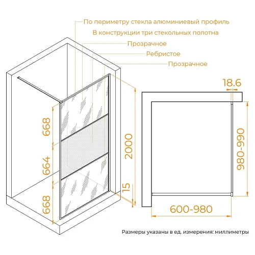 Душевая перегородка RGW WA-09B 1000 мм 06100910-224 Душевая перегородка RGW WA-09B 1000 мм 06100910-224
