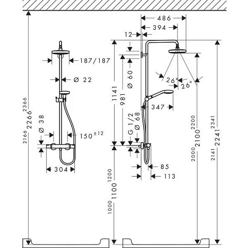 Душевая система hansgrohe Croma Select E 180 с термостатом 27256400 Душевая система hansgrohe Croma Select E 180 с термостатом 27256400