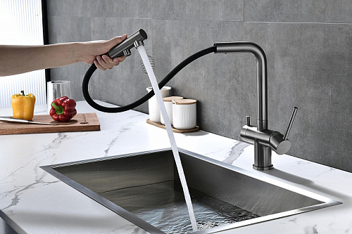 Смеситель для кухни Paulmark SERPENTINE вороненая сталь Se213222-GM Смеситель для кухни Paulmark SERPENTINE вороненая сталь Se213222-GM
