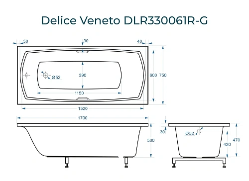 Ванна из искусственного камня Delice Veneto 170х75 DLR330061R-G глянцевая с ручками хром Ванна из искусственного камня Delice Veneto 170х75 DLR330061R-G глянцевая с ручками хром