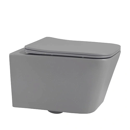 Унитаз подвесной ABBER Rechteck AC1201MG серый матовый, безободковый с крышкой микролифт Унитаз подвесной ABBER Rechteck AC1201MG серый матовый, безободковый с крышкой микролифт
