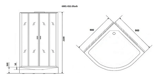 Душевая кабина Niagara Premium NG-6901-01G BLACK (900х900х2100) низкий поддон (16 см) стекло тонированное 69010134GBLACK Душевая кабина Niagara Premium NG-6901-01G BLACK (900х900х2100) низкий поддон (16 см) стекло тонированное 69010134GBLACK