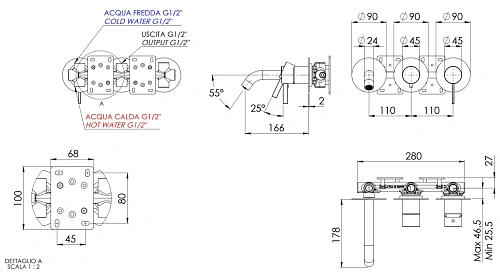 Смеситель для ванны Remer Metrica MC54D2PBO, белый матовый Смеситель для ванны Remer Metrica MC54D2PBO, белый матовый
