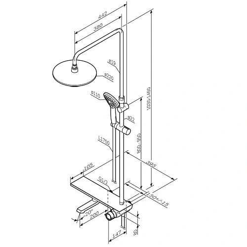 Душевая система AM.PM Gem F0790722 верхний душ 220мм черный Душевая система AM.PM Gem F0790722 верхний душ 220мм черный