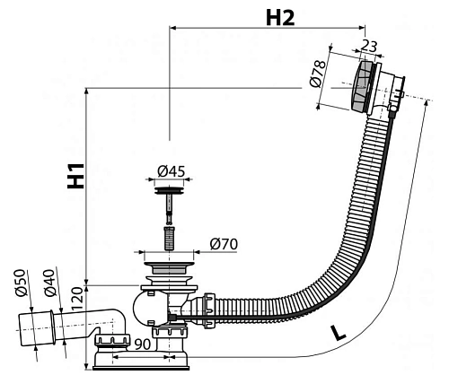 Слив-перелив AlcaPlast A55K-80-RU-01 Слив-перелив AlcaPlast A55K-80-RU-01