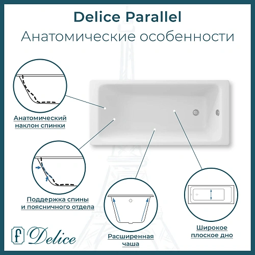 Ванна чугунная Delice Parallel 1700х800 без ручек с антискользящим покрытием DLR220502-AS Ванна чугунная Delice Parallel 1700х800 без ручек с антискользящим покрытием DLR220502-AS