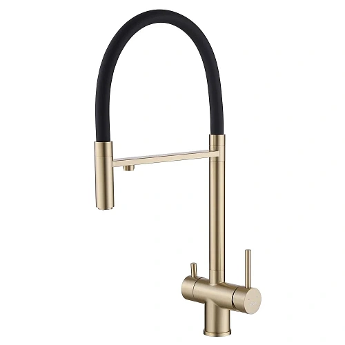 Смеситель для кухни ABBER Wasser Kreis AF81141G с подключением фильтра и выдвижной лейкой, золото матовое Смеситель для кухни ABBER Wasser Kreis AF81141G с подключением фильтра и выдвижной лейкой, золото матовое