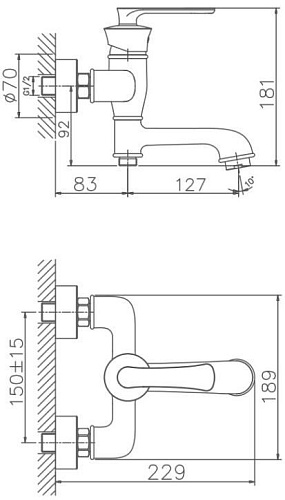 Смеситель для ванны Haiba HB60181-5, золото Смеситель для ванны Haiba HB60181-5, золото