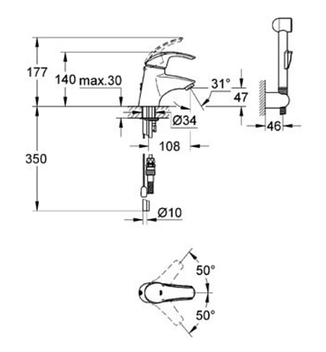 Смеситель для раковины GROHE Eurosmart (33462001) с гигиенический душем, хром Смеситель для раковины GROHE Eurosmart (33462001) с гигиенический душем, хром