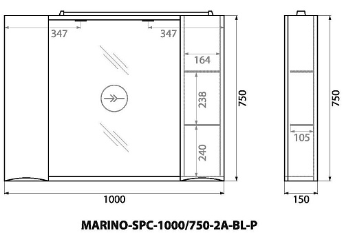 Шкаф-пенал BelBagno MARINO-SPC-1000/750-2A-BL-P подвесной 1000x150 Bianco Lucido Шкаф-пенал BelBagno MARINO-SPC-1000/750-2A-BL-P подвесной 1000x150 Bianco Lucido