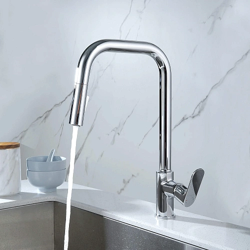 Смеситель для кухни Aquatek АЛЬФА AQ1984CR с вытяжным изливом Смеситель для кухни Aquatek АЛЬФА AQ1984CR с вытяжным изливом