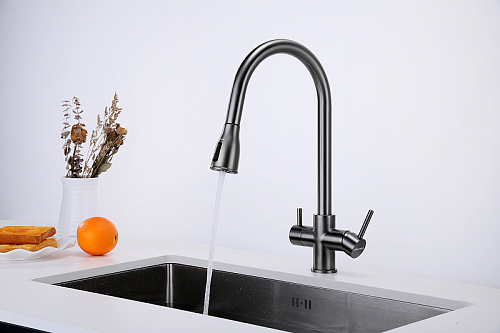 Смеситель для кухни Paulmark Lange вороненая сталь La214212-GM Смеситель для кухни Paulmark Lange вороненая сталь La214212-GM