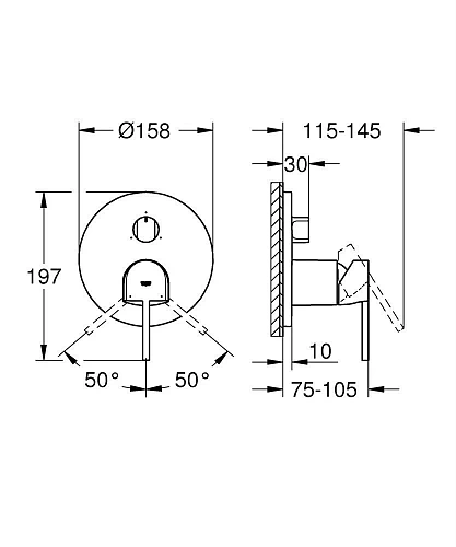 Смеситель для ванны GROHE Plus с переключателем на 3 положения, темный графит матовый (24093AL3) Смеситель для ванны GROHE Plus с переключателем на 3 положения, темный графит матовый (24093AL3)
