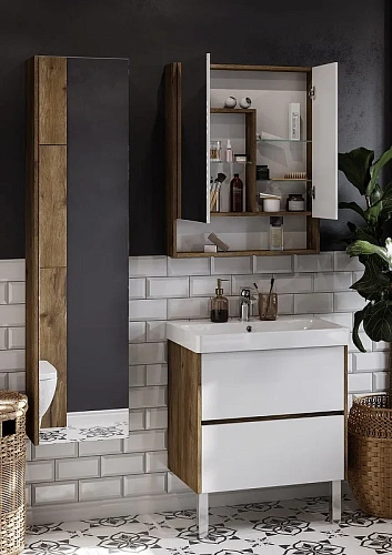 Зеркальный шкаф Aquaton Сканди 70 белый, дуб рустикальный 1A252202SDZ90 Зеркальный шкаф Aquaton Сканди 70 белый, дуб рустикальный 1A252202SDZ90