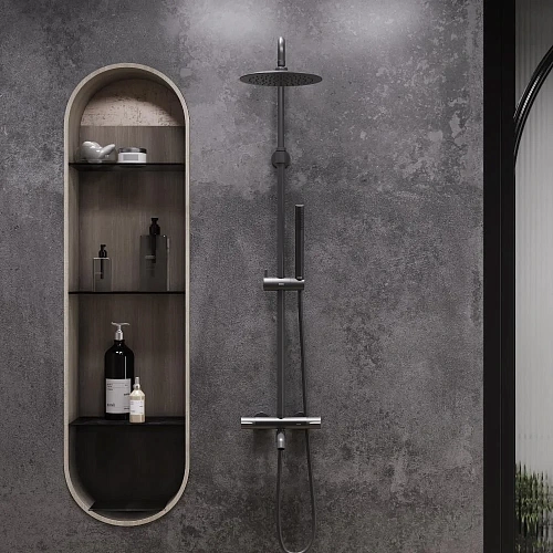 Душевая система Damixa Scandinavian Pure 936810300 с термостом, черный Душевая система Damixa Scandinavian Pure 936810300 с термостом, черный