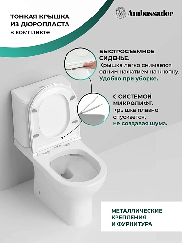 Унитаз напольный Ambassador Abner 107K19001RS (670x360x780) безободковый, с тонкой крышкой Унитаз напольный Ambassador Abner 107K19001RS (670x360x780) безободковый, с тонкой крышкой