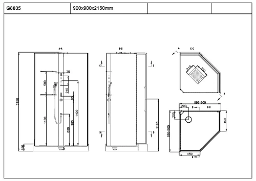 Душевая кабина Black&White G8035 (900х900х2140) 8035000 Душевая кабина Black&White G8035 (900х900х2140) 8035000
