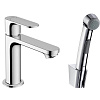 Картинка анонса товара «смеситель для раковины hansgrohe rebris s 110 без сливного гарнитура, с гигиеническим душем 72215000»